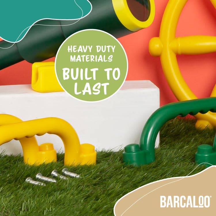 Barcaloo Playground Outdoor Safety Handle Accessories 4 Pack Color Combo Set - Set of 2 Green & 2 Yellow Grab Handle Safety Bars Equipment for Kids Jungle Gym, Tree House, Monkey Bars, and More - Image 4